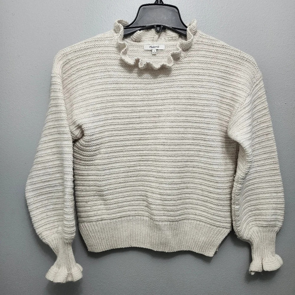 Madewell Women's ruffle neck pullover sweater merino wool blend size S … - Picture 8 of 8